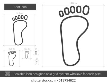 Foot vector line icon isolated on white background. Foot line icon for infographic, website or app. Scalable icon designed on a grid system.