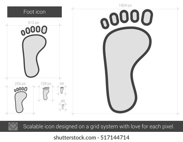 Foot vector line icon isolated on white background. Foot line icon for infographic, website or app. Scalable icon designed on a grid system.