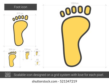 Foot vector line icon isolated on white background. Foot line icon for infographic, website or app. Scalable icon designed on a grid system.