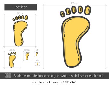 Foot vector line icon isolated on white background. Foot line icon for infographic, website or app. Scalable icon designed on a grid system.