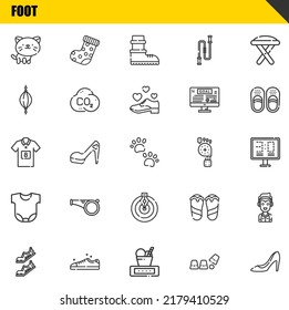 foot vector line icons set. cat, shoes and football jersey Icons. Thin line design. Modern outline graphic elements, simple stroke symbols stock illustration