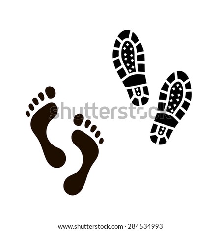 Foot vector silhouette and footprint  isolated on white background