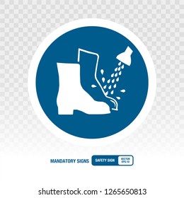 Foot wash must be used sign. Vector illustration. White pictogram on a blue background. Round shape.