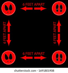 Foot Woman and Man The Symbol Marking the standing position, the floor as markers for people to stand 6 feet apart, the practices put in place to enforce social distancing, vector illustration 
