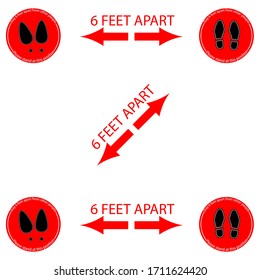 Foot Woman and Man The Symbol Marking the standing position, the floor as markers for people to stand 6 feet apart, the practices put in place to enforce social distancing, vector illustration 
