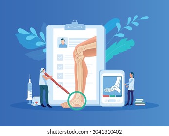 Foot X-ray Illustration blue background, X-ray machine, nurse and others include