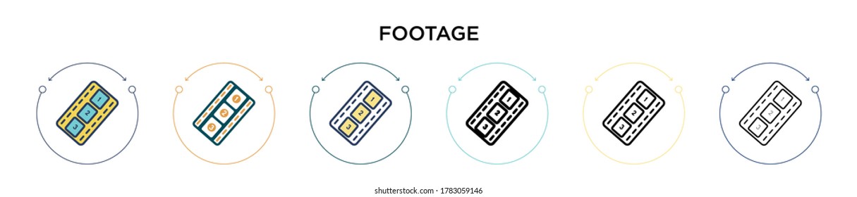 Footage icon in filled, thin line, outline and stroke style. Vector illustration of two colored and black footage vector icons designs can be used for mobile, ui, web