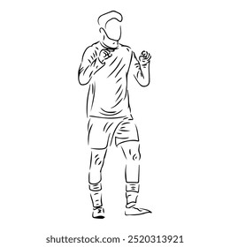 footbal player standing celebration line art illustration design