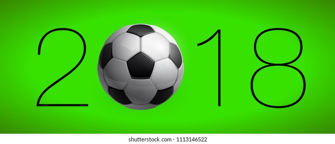 Football 2018 championship Design banner. Illustration banner with 2018 logo Realistic soccer ball Isolated on green background. black and white classic leather football ball