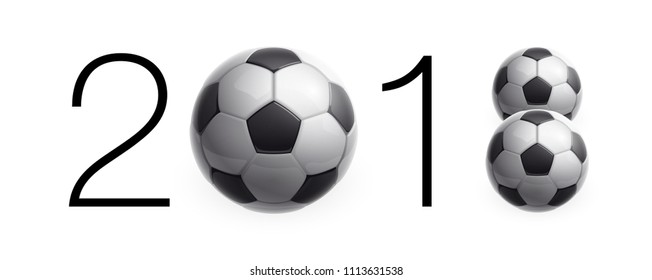 Football 2018 championship Design banner. Illustration banner with 2018 logo Realistic soccer ball Isolated on white background. black and white classic leather football ball
