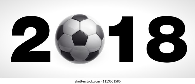 Football 2018 championship Design banner. Illustration banner with 2018 logo Realistic soccer ball Isolated on white background. black and white classic leather football ball