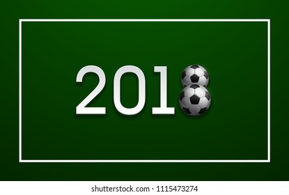 Football 2018 championship Design banner. Illustration banner with 2018 logo Realistic soccer ball Isolated on green background. black and white classic leather football ball