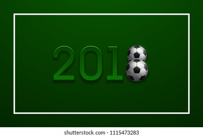 Football 2018 championship Design banner. Illustration banner with 2018 logo Realistic soccer ball Isolated on green background. black and white classic leather football ball
