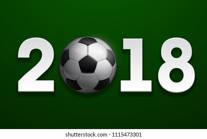 Football 2018 championship Design banner. Illustration banner with 2018 logo Realistic soccer ball Isolated on green background. black and white classic leather football ball