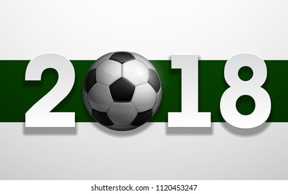 Football 2018 championship Design banner. Illustration banner with 2018 logo Realistic soccer ball Isolated on green background. black and white classic leather football ball