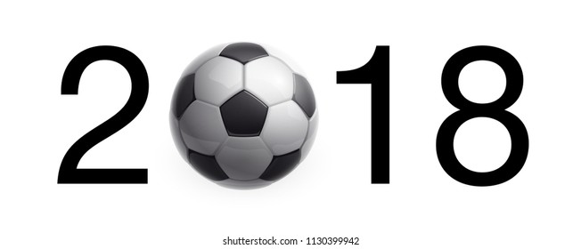Football 2018 championship Design banner. Illustration banner with 2018 logo Realistic soccer ball Isolated on white background. black and white classic leather football ball