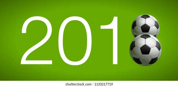 Football 2018 championship Design banner. Illustration banner with 2018 logo Realistic soccer ball Isolated on green background. black and white classic leather football ball