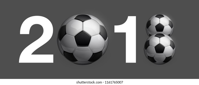 Football 2018 championship Design banner. Illustration banner with 2018 logo Realistic soccer ball Isolated on black background. black and white classic leather football ball