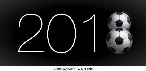 Football 2018 championship Design banner. Illustration banner with 2018 logo Realistic soccer ball Isolated on black background. black and white classic leather football ball