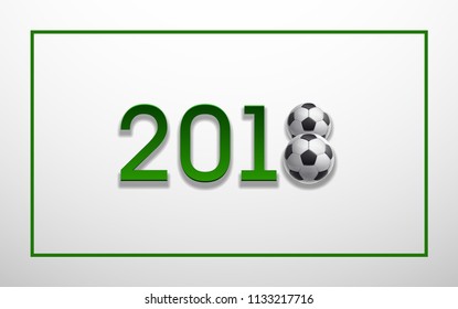 Football 2018 championship green Design banner. Illustration banner with 2018 green logo Realistic soccer ball Isolated on white background. black and white classic leather football ball