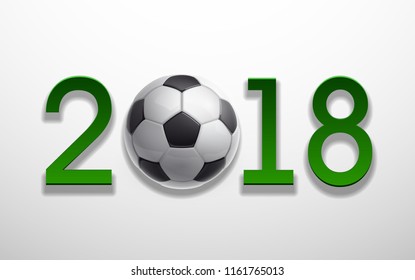 Football 2018 championship green Design banner. Illustration banner with 2018 green logo Realistic soccer ball Isolated on white background. black and white classic leather football ball