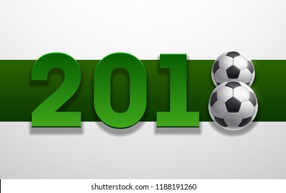 Football 2018 championship green Design banner. Illustration banner with 2018 green logo Realistic soccer ball Isolated on white background. black and white classic leather football ball