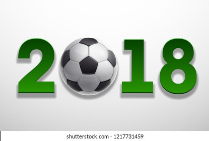 Football 2018 championship green Design banner. Illustration banner with 2018 green logo Realistic soccer ball Isolated on white background. black and white classic leather football ball