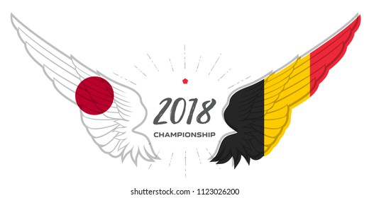 Football 2018. Match Belgium vs Japan. Abstract Wing with Japan and Belgium flags.