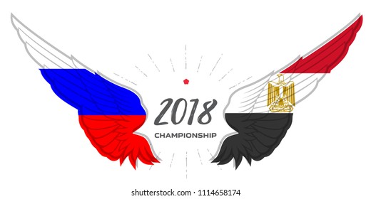 Football 2018. Match Egypt vs Russia, Group A. Abstract Wing with Russia and Egypt flag colors and symbols.