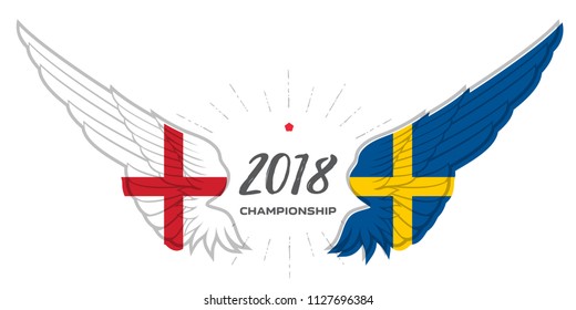 Football 2018. Match England vs Sweden. Abstract Wing with Sweden and England flag colors and symbols.