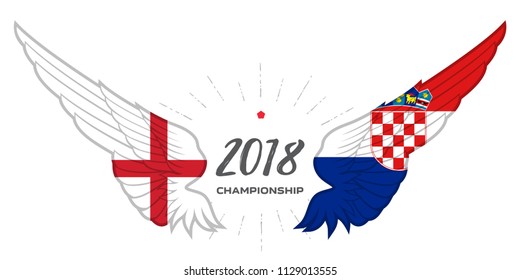 Football 2018. Match England vs Croatia. Abstract Wing with Croatia and England flag colors and symbols.