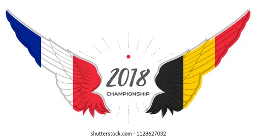 Football 2018. Match France vs Belgium. Abstract Wing with Belgium and France flag colors and symbols.