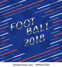 Football 2018 Silver Italic Type Logo Lettering in Ball Shape Blank Space Created by Repeating Lines - Red and White on Blue Soccer Ball Texture Background - Vector Hand Drawn Graphic Design