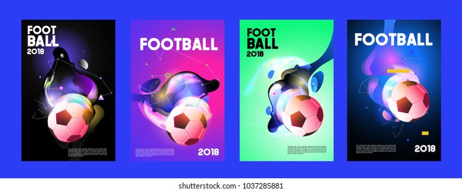 Football 2018 world championship cup background soccer. Vector colorful glow poster set background in eps 10.