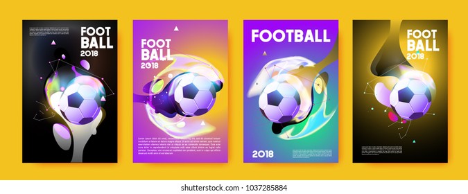 Football 2018 world championship cup background soccer. Vector colorful glow poster set background in eps 10.