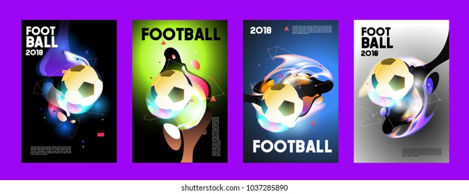 Football 2018 world championship cup background soccer. Vector colorful glow poster set background in eps 10.