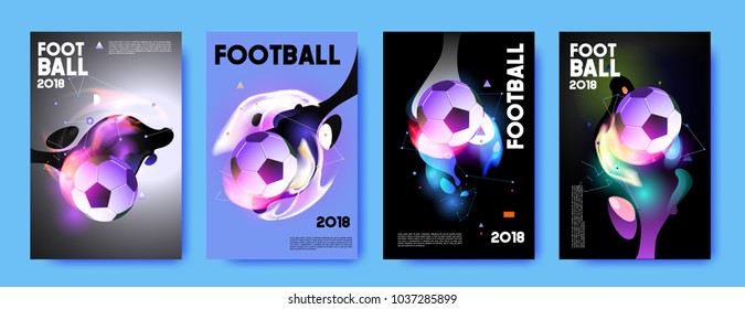 Football 2018 world championship cup background soccer. Vector colorful glow poster set background in eps 10.