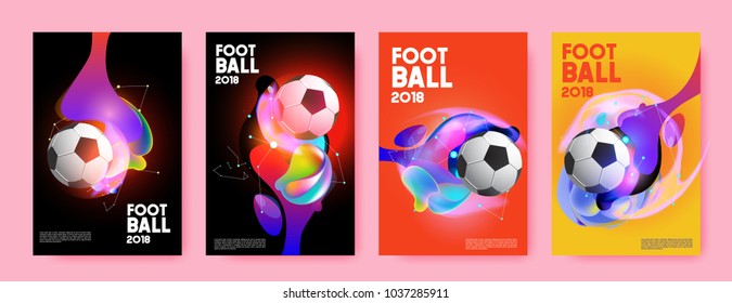 Football 2018 world championship cup background soccer. Vector colorful glow poster set background in eps 10.