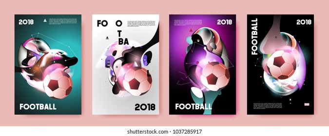 Football 2018 world championship cup background soccer. Vector colorful glow poster set background in eps 10.