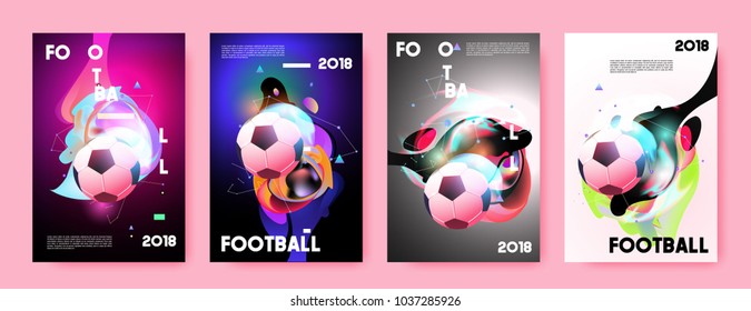 Football 2018 world championship cup background soccer. Vector colorful glow poster set background in eps 10.