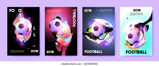 Football 2018 world championship cup background soccer. Vector colorful glow poster set background in eps 10.