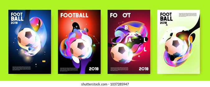 Football 2018 world championship cup background soccer. Vector colorful glow poster set background in eps 10.