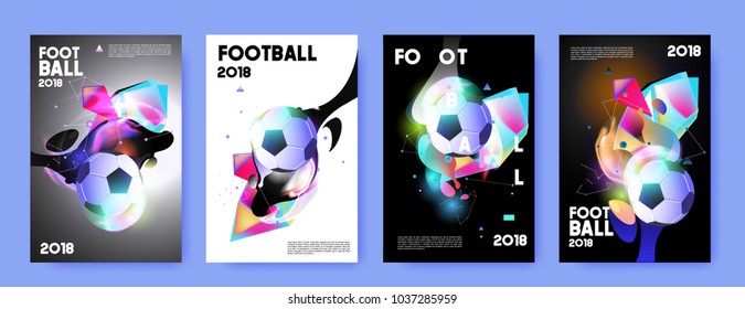 Football 2018 world championship cup background soccer. Vector colorful glow poster set background in eps 10.