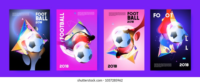 Football 2018 world championship cup background soccer. Vector colorful glow poster set background in eps 10.