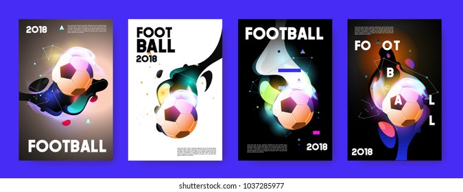 Football 2018 world championship cup background soccer. Vector colorful glow poster set background in eps 10.