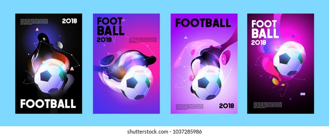 Football 2018 World Championship Cup Background Soccer. Vector Colorful Glow Poster Set Background In Eps 10.