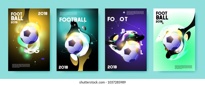 Football 2018 world championship cup background soccer. Vector colorful glow poster set background in eps 10.