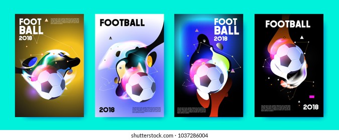 Football 2018 world championship cup background soccer. Vector colorful glow poster set background in eps 10.