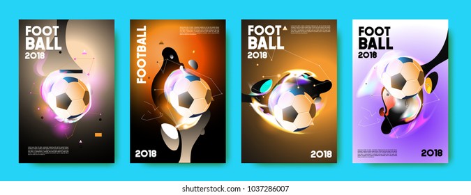 Football 2018 world championship cup background soccer. Vector colorful glow poster set background in eps 10.