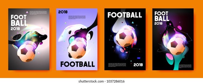 Football 2018 world championship cup background soccer. Vector colorful glow poster set background in eps 10.